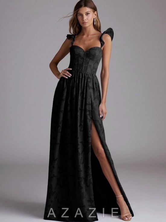 Azazie Dresses & Skirts - Azazie Denisse Black Floral Jacquard Sweetheart Gown with High Slit Size 0